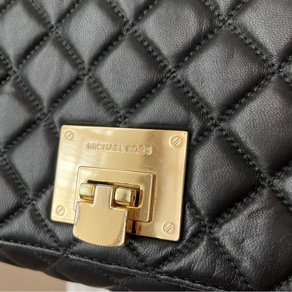 Michael Kors Black Quilted Gold Chain detail Crossbody Handbag - Picture 12 of 16